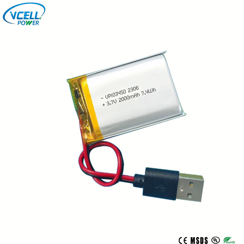 3,7 V 2000 mAh 103450 Li-polymeerbatterij